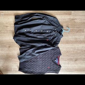 Black Ralph Lauren Polo long sleeve shirt and black sweater Ralph Laure Polo